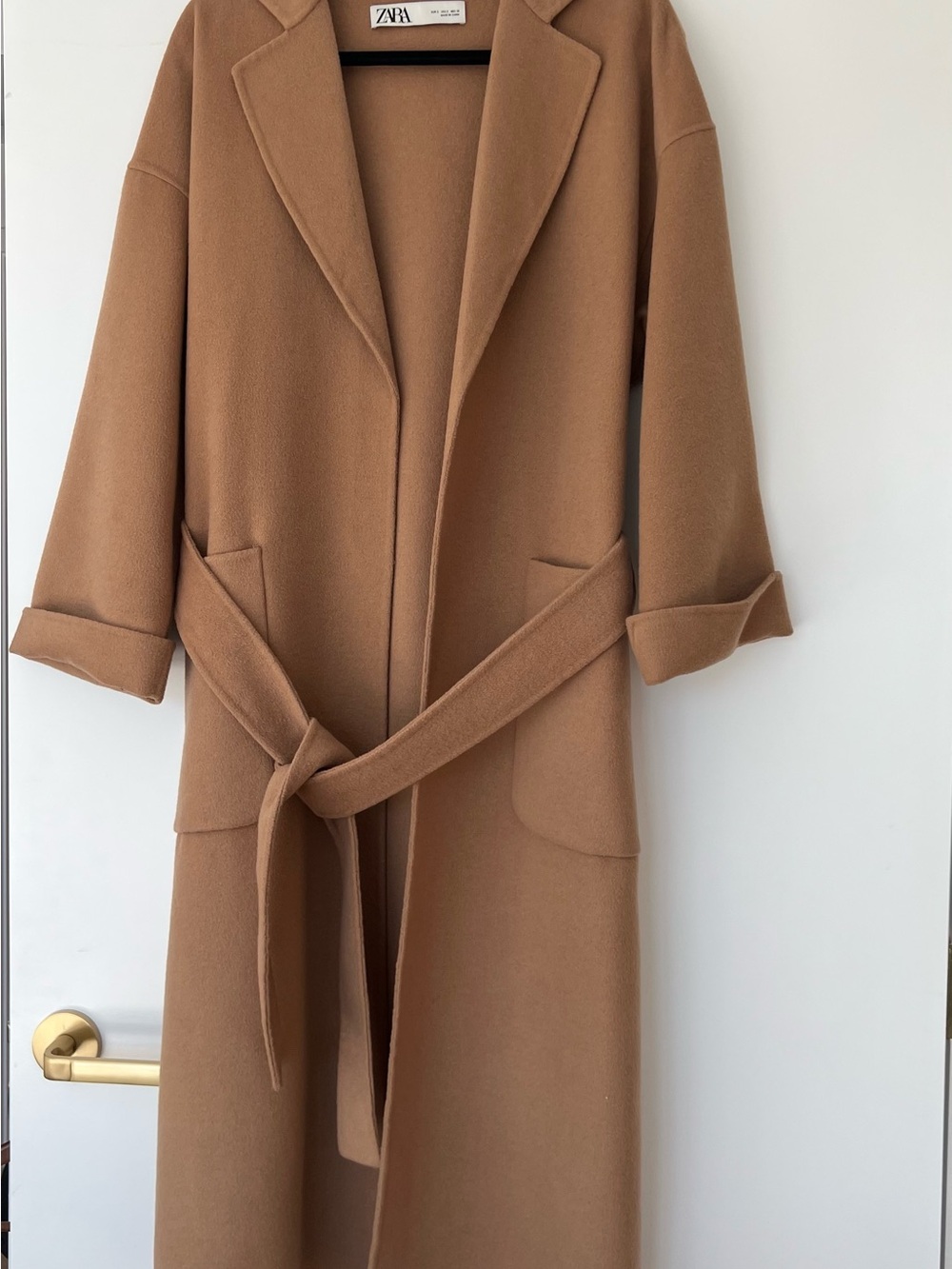 Zara Long Camel Wrap Coat